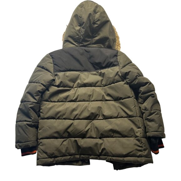 Cozy Puffer Youth Jacket Size 7 With Fur Hood Olive Green & Black - Picture 10 of 12
